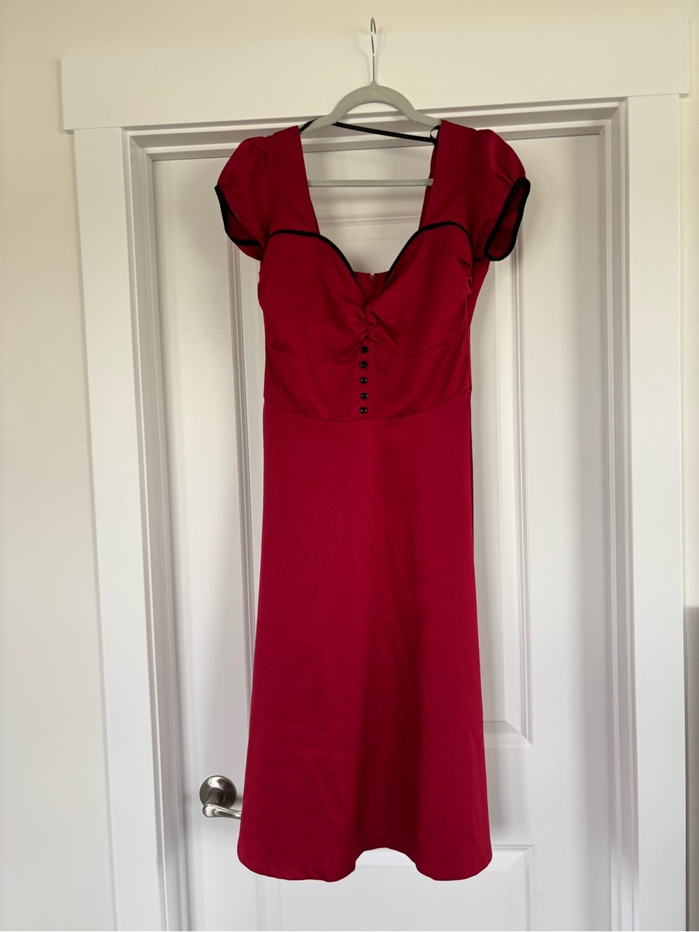Red 50’s style A-Line Midi Dress with Black Trim